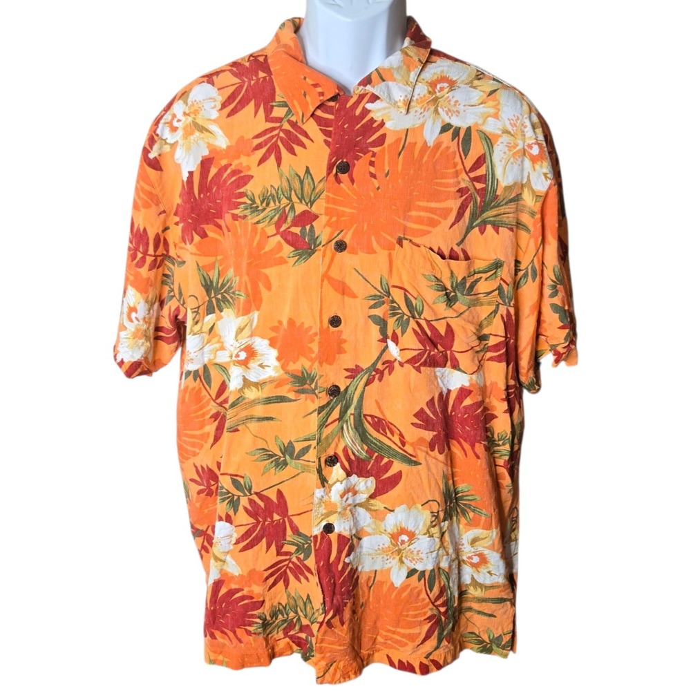 Caribbean Joe Mens Hawaiian Tropical Shirt Large Resort Vacation Beach‎ Travel